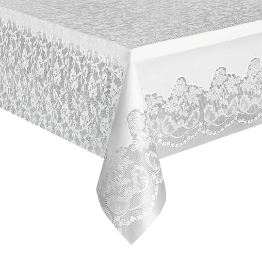 Plastic White Lace Table Cover | White Party Decorations